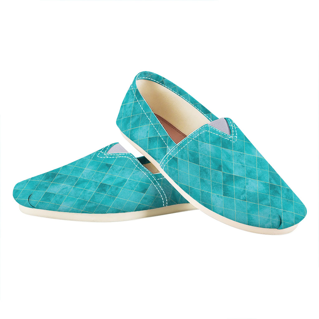 Turquoise Argyle Pattern Print Casual Shoes