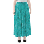Turquoise Argyle Pattern Print Chiffon Maxi Skirt