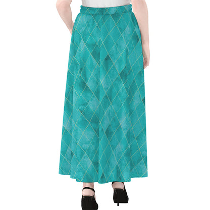 Turquoise Argyle Pattern Print Chiffon Maxi Skirt