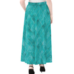 Turquoise Argyle Pattern Print Chiffon Maxi Skirt