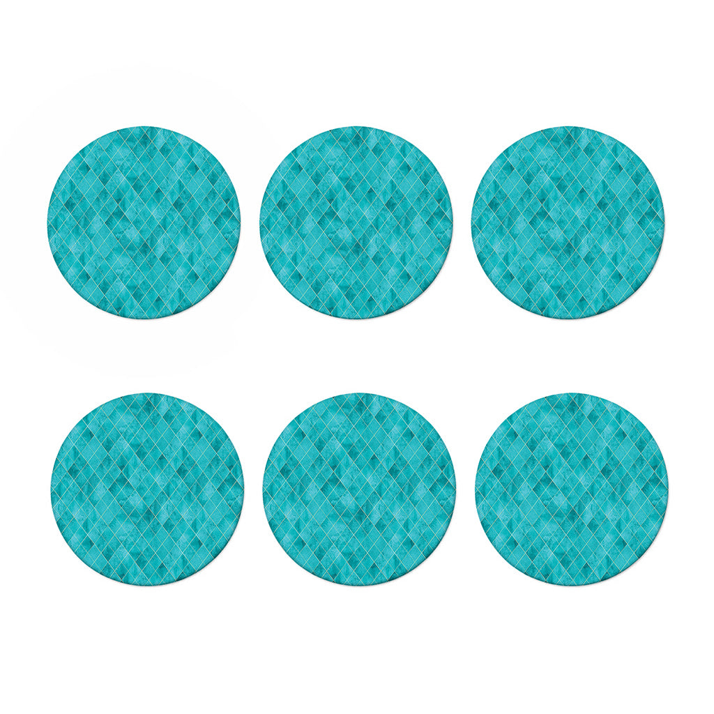 Turquoise Argyle Pattern Print Coaster Set