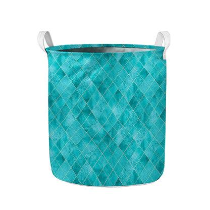 Turquoise Argyle Pattern Print Collapsible Laundry Basket