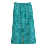 Turquoise Argyle Pattern Print Cotton Front Slit Maxi Skirt