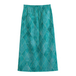 Turquoise Argyle Pattern Print Cotton Front Slit Maxi Skirt