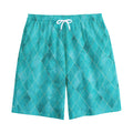 Turquoise Argyle Pattern Print Cotton Shorts