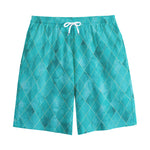 Turquoise Argyle Pattern Print Cotton Shorts