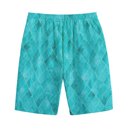 Turquoise Argyle Pattern Print Cotton Shorts