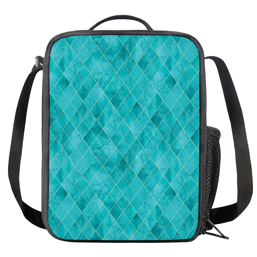 Turquoise Argyle Pattern Print Crossbody Lunch Bag