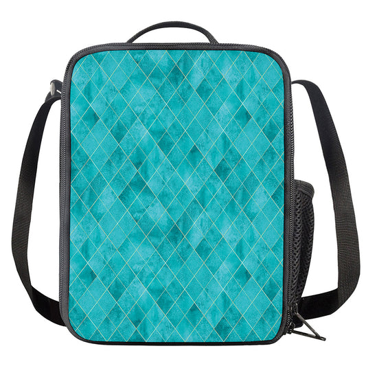 Turquoise Argyle Pattern Print Crossbody Lunch Bag