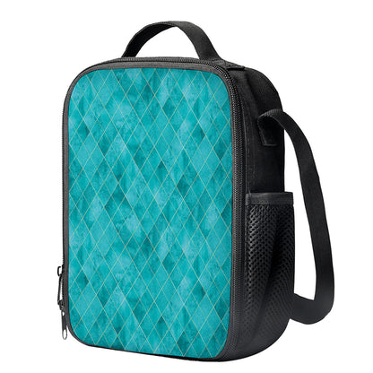 Turquoise Argyle Pattern Print Crossbody Lunch Bag