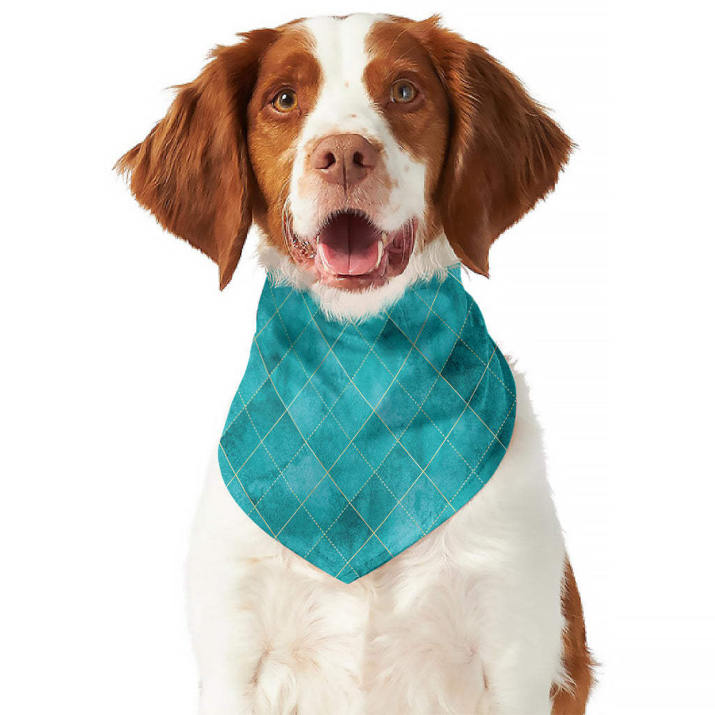 Turquoise Argyle Pattern Print Dog Bandana
