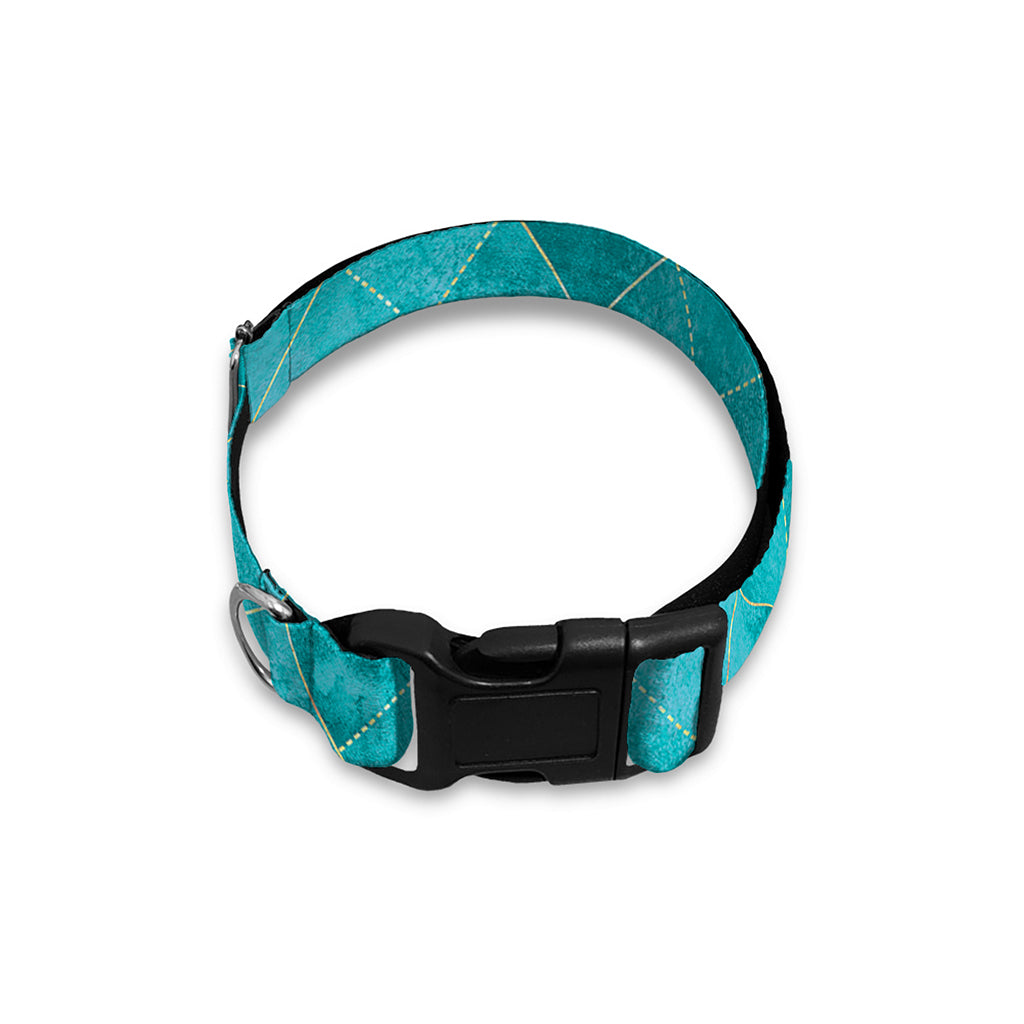 Turquoise Argyle Pattern Print Dog Collar