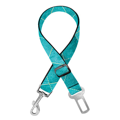 Turquoise Argyle Pattern Print Dog Seat Belt