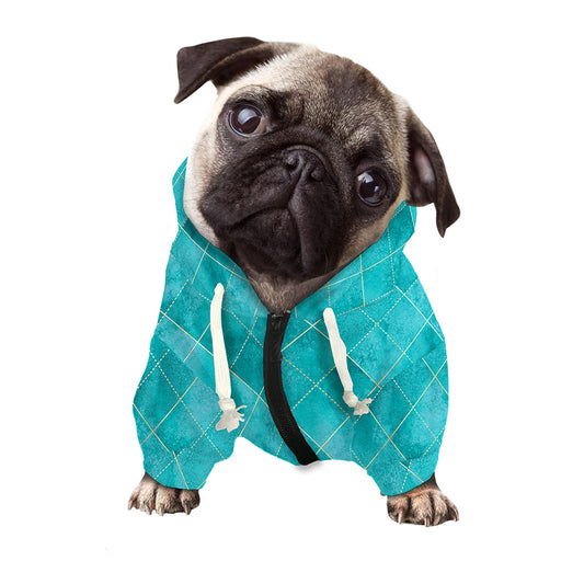 Turquoise Argyle Pattern Print Dog Zip Up Hoodie