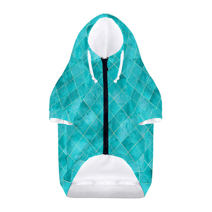 Turquoise Argyle Pattern Print Dog Zip Up Hoodie