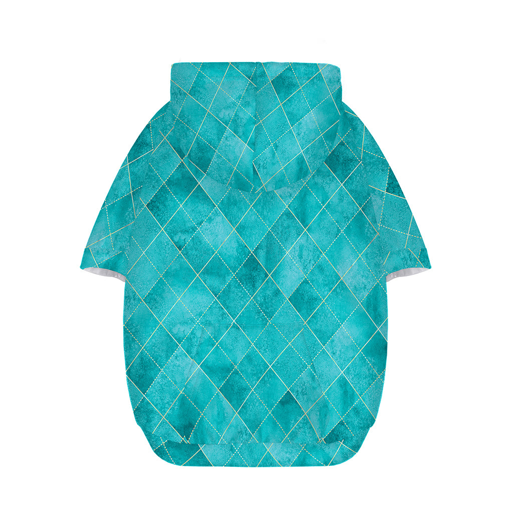 Turquoise Argyle Pattern Print Dog Zip Up Hoodie