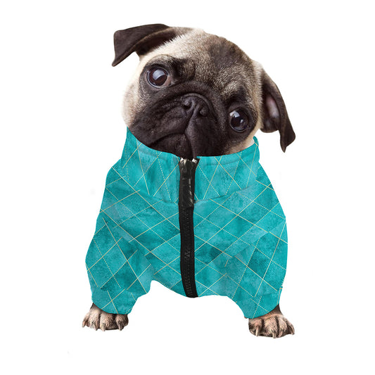 Turquoise Argyle Pattern Print Dog Zip Up Jacket