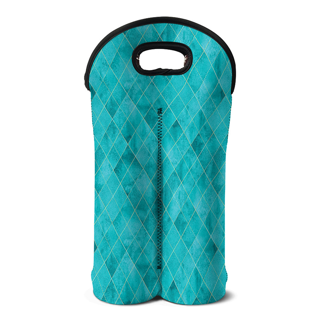 Turquoise Argyle Pattern Print Double Neoprene Wine Tote