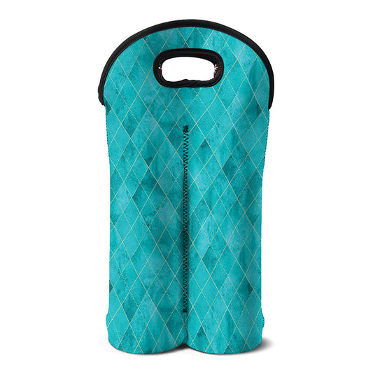 Turquoise Argyle Pattern Print Double Neoprene Wine Tote