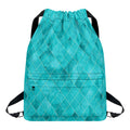Turquoise Argyle Pattern Print Drawstring Backpack