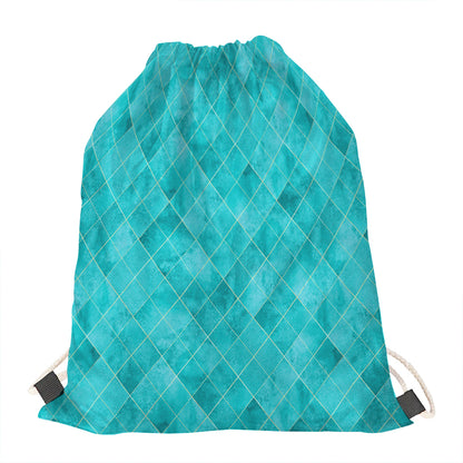 Turquoise Argyle Pattern Print Drawstring Bag