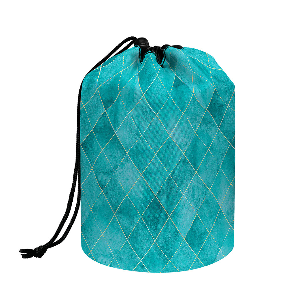 Turquoise Argyle Pattern Print Drawstring Makeup Bag