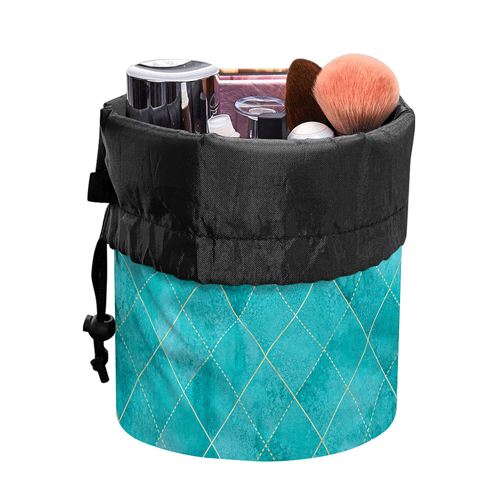 Turquoise Argyle Pattern Print Drawstring Makeup Bag