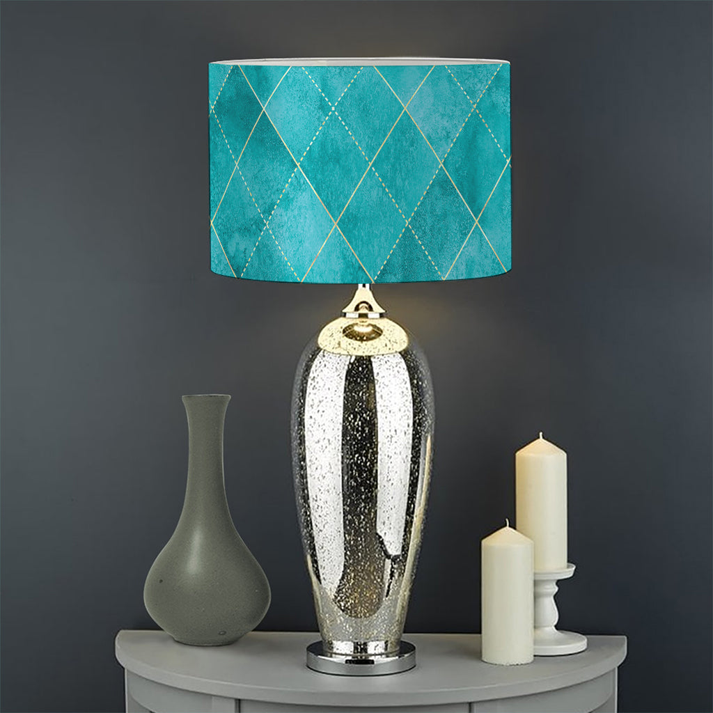Turquoise Argyle Pattern Print Drum Lamp Shade