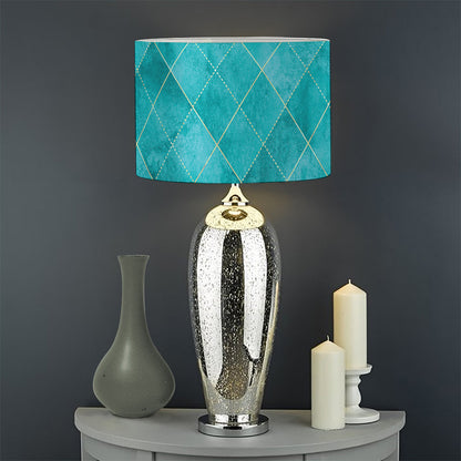 Turquoise Argyle Pattern Print Drum Lamp Shade