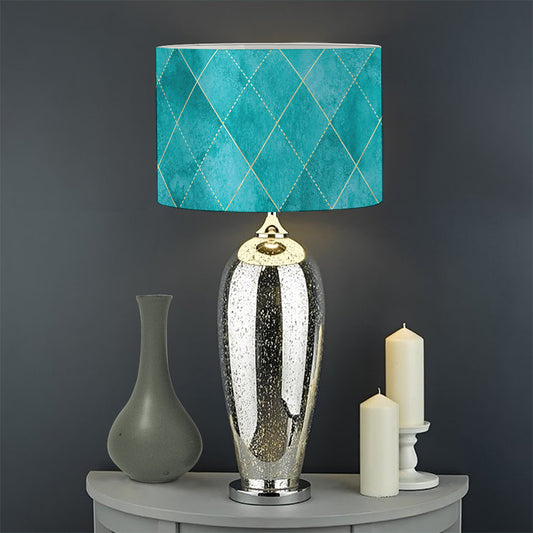 Turquoise Argyle Pattern Print Drum Lamp Shade