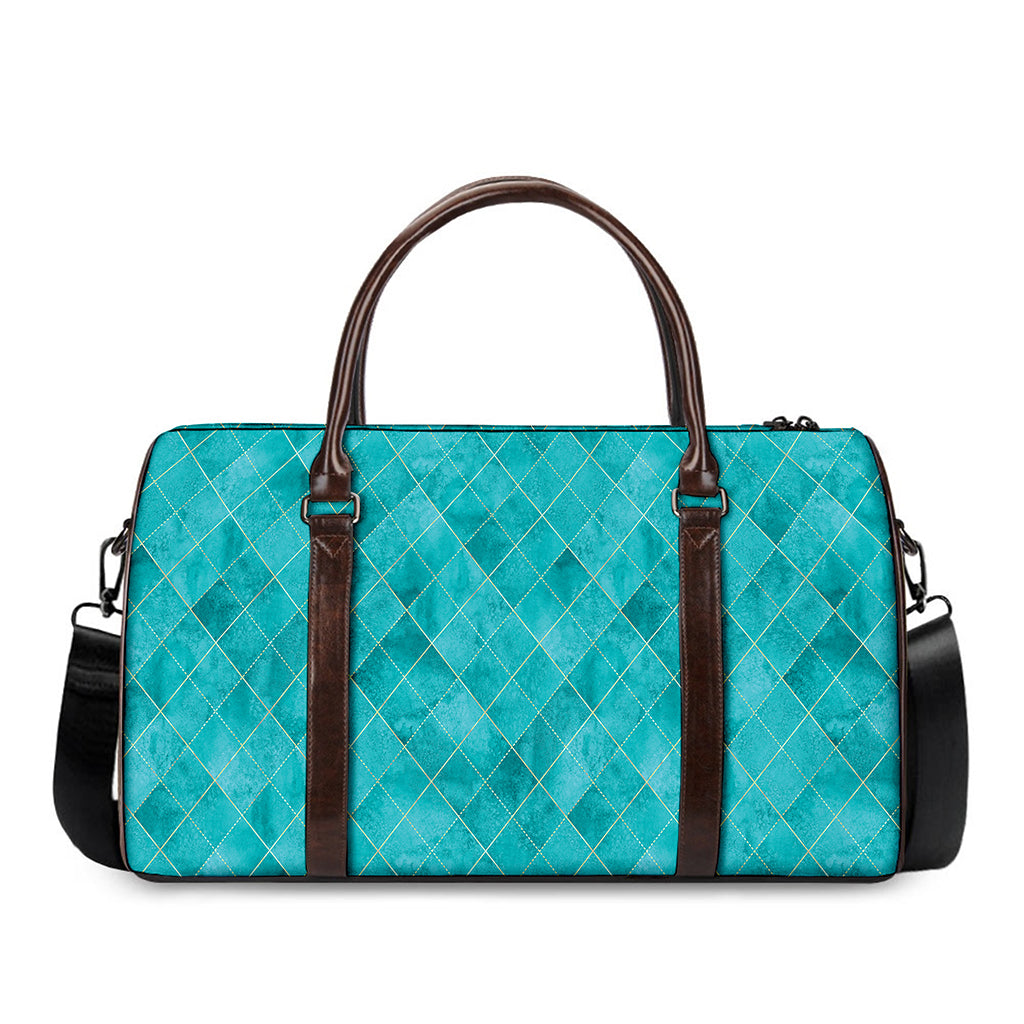 Turquoise Argyle Pattern Print Duffle Bag
