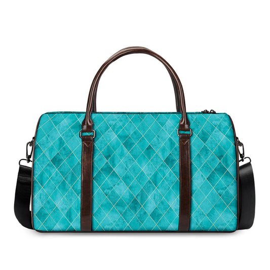 Turquoise Argyle Pattern Print Duffle Bag