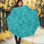 Turquoise Argyle Pattern Print Foldable Umbrella