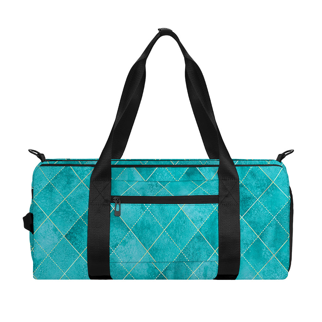 Turquoise Argyle Pattern Print Gym Bag