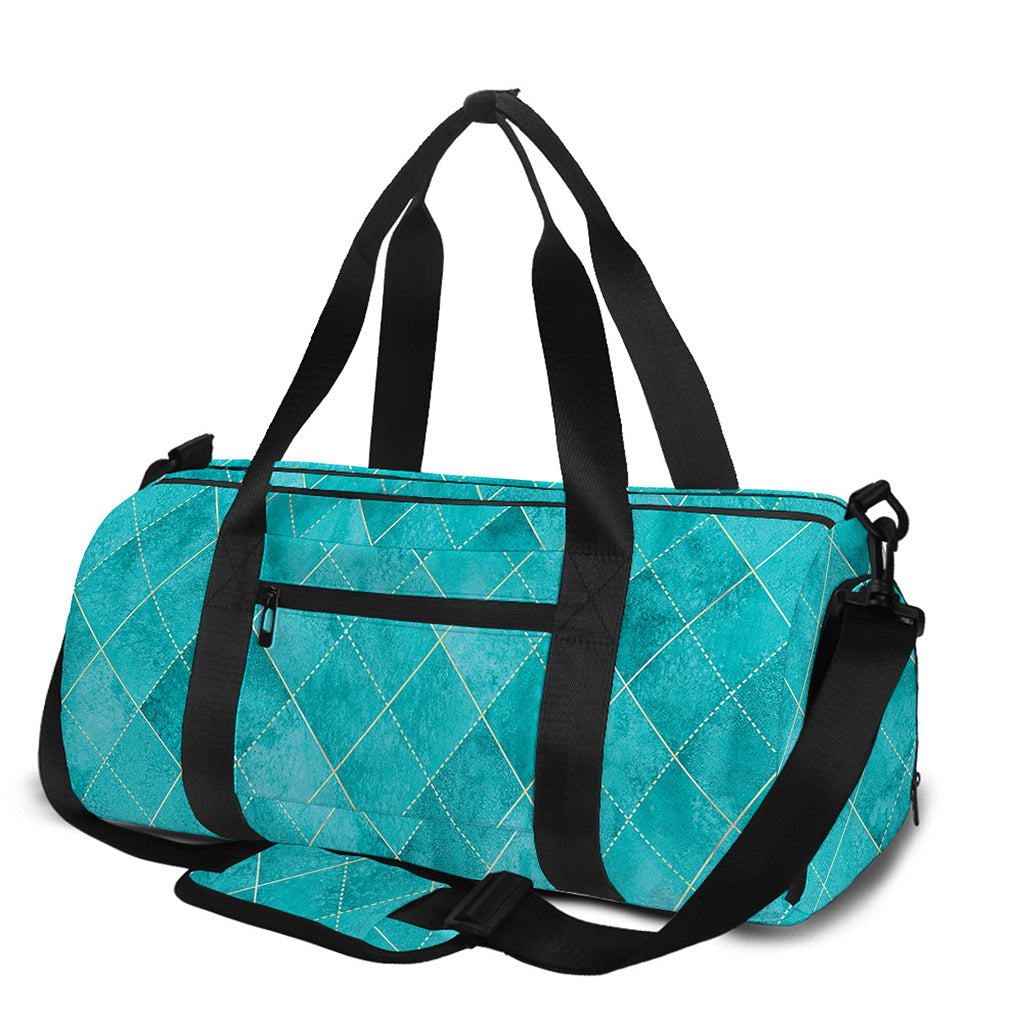 Turquoise Argyle Pattern Print Gym Bag