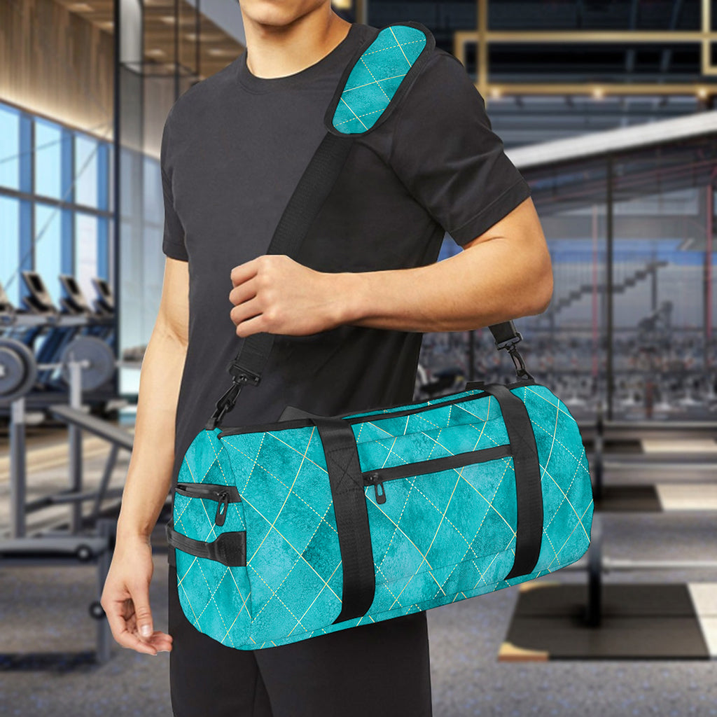 Turquoise Argyle Pattern Print Gym Bag
