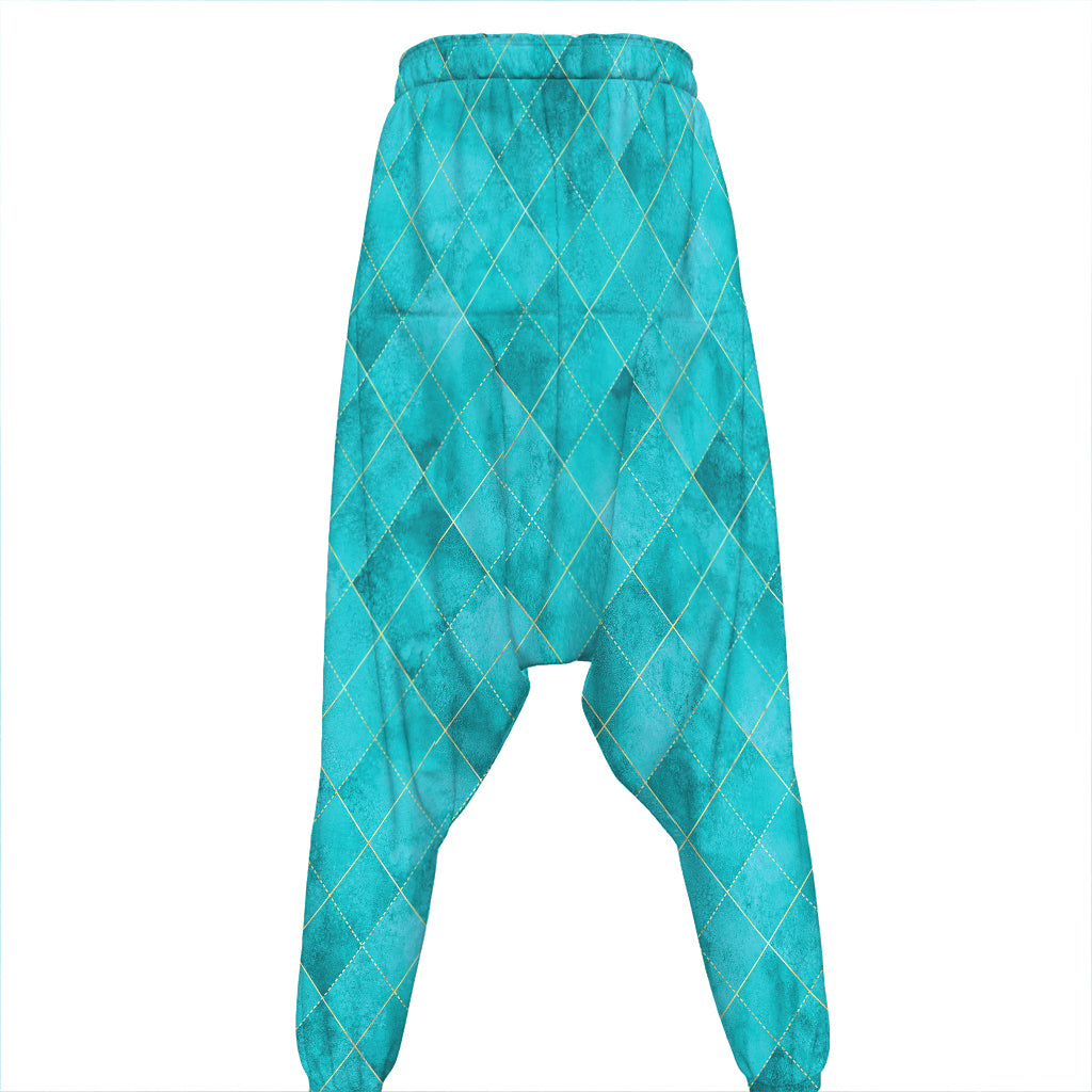 Turquoise Argyle Pattern Print Hammer Pants