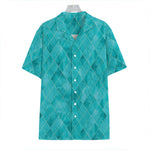 Turquoise Argyle Pattern Print Hawaiian Shirt