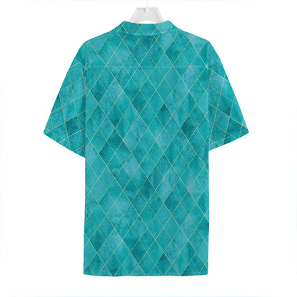 Turquoise Argyle Pattern Print Hawaiian Shirt