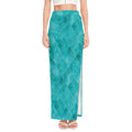 Turquoise Argyle Pattern Print High Slit Maxi Skirt