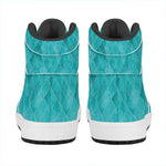 Turquoise Argyle Pattern Print High Top Leather Sneakers