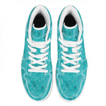Turquoise Argyle Pattern Print High Top Leather Sneakers