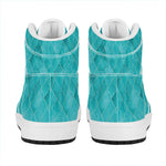 Turquoise Argyle Pattern Print High Top Leather Sneakers