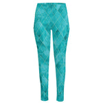 Turquoise Argyle Pattern Print High-Waisted Pocket Leggings