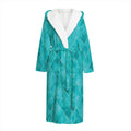 Turquoise Argyle Pattern Print Hooded Bathrobe