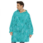Turquoise Argyle Pattern Print Hoodie Blanket
