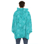 Turquoise Argyle Pattern Print Hoodie Blanket