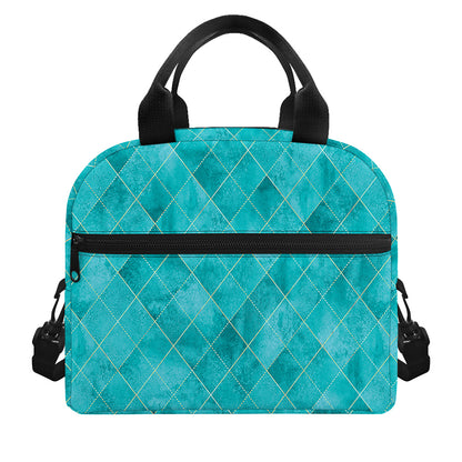 Turquoise Argyle Pattern Print Insulated Lunch Bag