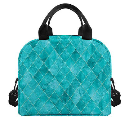 Turquoise Argyle Pattern Print Insulated Lunch Bag