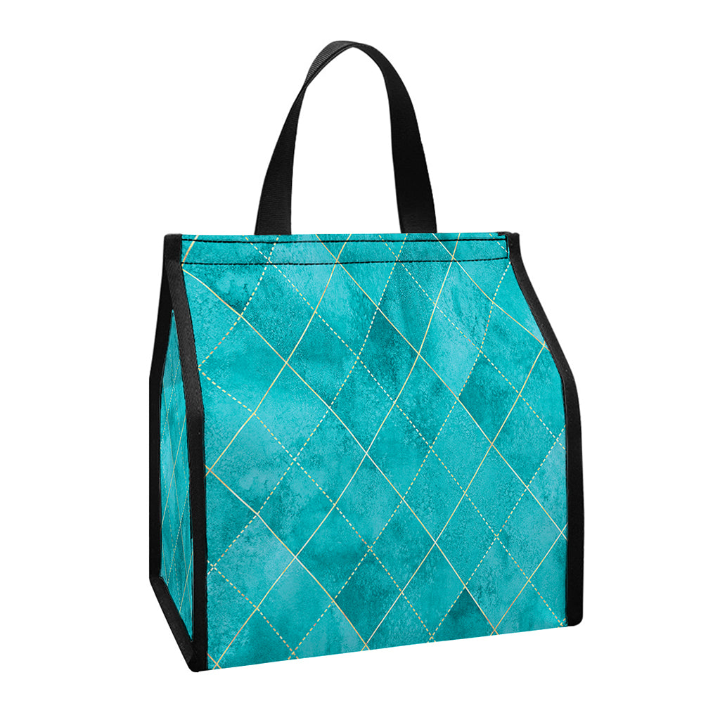 Turquoise Argyle Pattern Print Insulated Lunch Tote